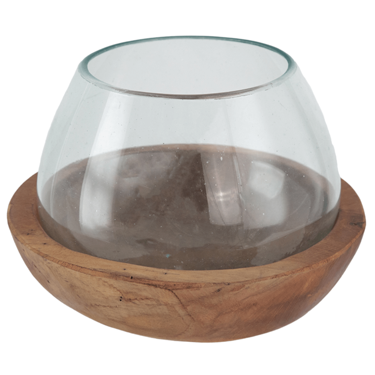 MIRELLO TEAK & GLASS BOWL